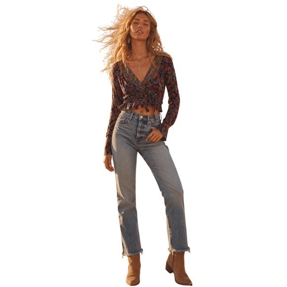 Free People Tops - Free People Wrap Top Boho Floral Paisley Long Sleeve Y2k Artsy Gypsy Style